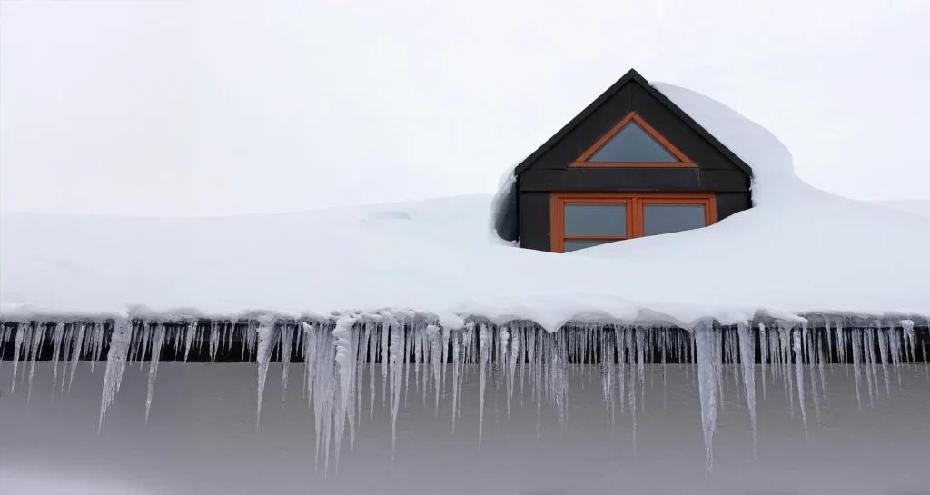 snow and ice built up on utah home roof
